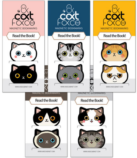 앤캐비넷 마그네틱 북마크 캣페이스 10종 세트, 혼합색상, 1세트