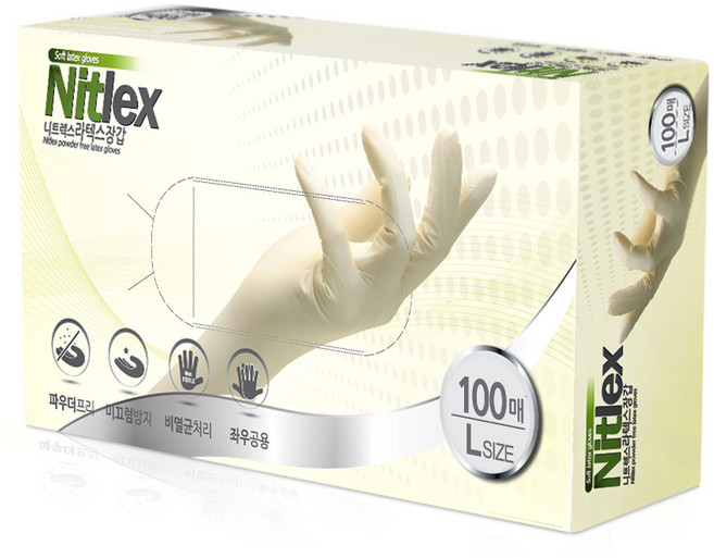 니트렉스 라텍스 장갑 100p, 화이트, 대(L), 1개