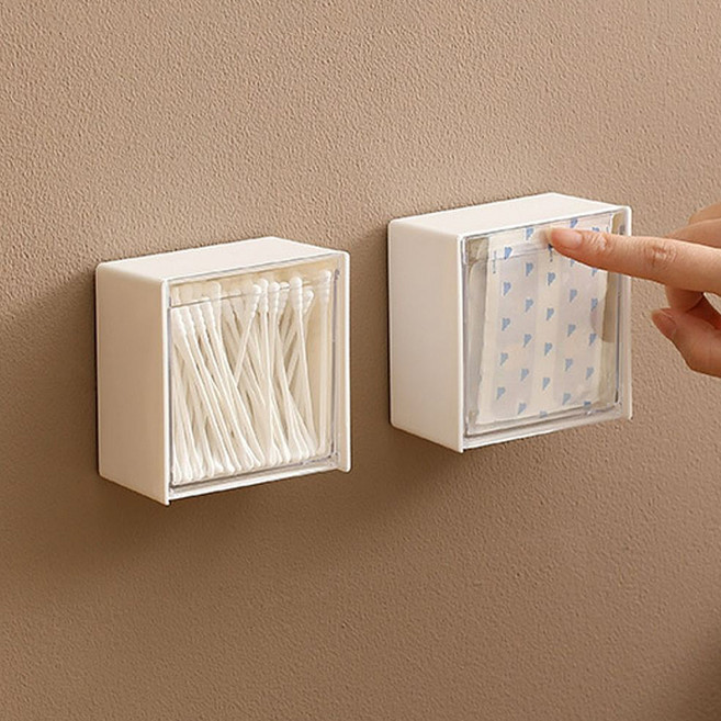 MF스토어 무타공 다용도 부착식 미니 면봉 화장솜 수납 케이스, 2개