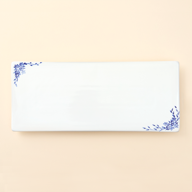 해피정 코리아 핸드 페인팅 모던 직사각 플레이팅 접시, 화이트(패턴 네이비), 1개