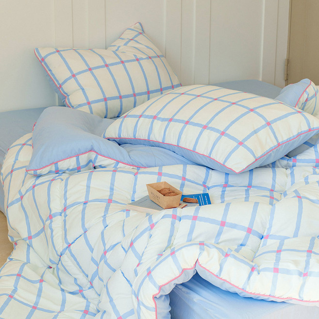 믹스앤매치 리틀맨션체크 먼지없는 차렵베개 세트