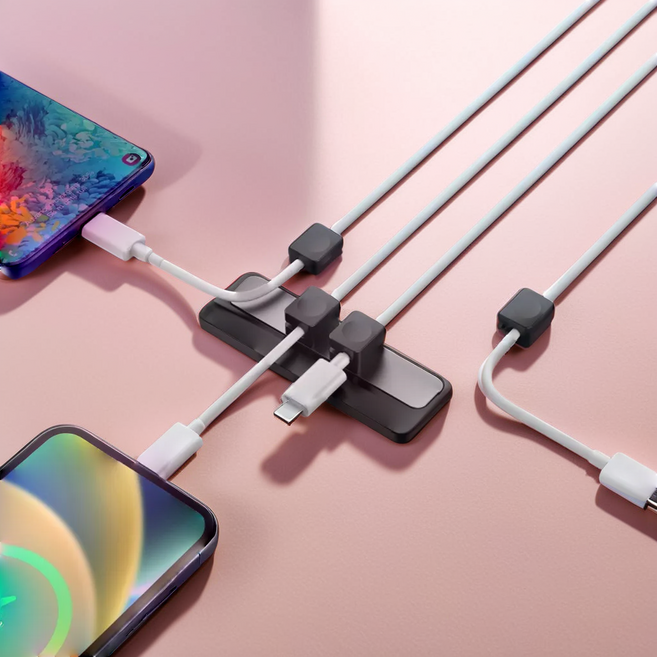 쥬롬 마그네틱 케이블 선 정리 홀더 4구, 1개, 블랙