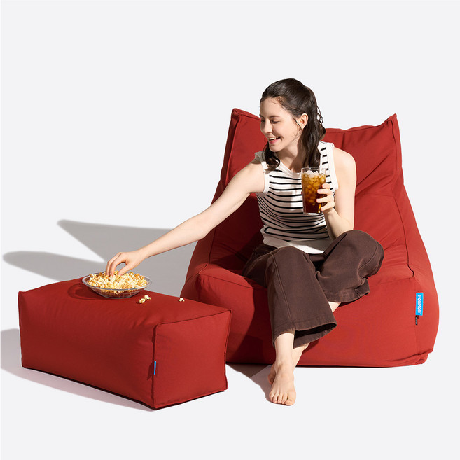 폴리몰리 607P 1인용 대형 빈백 + 풋스툴 세트, 브릭 레드