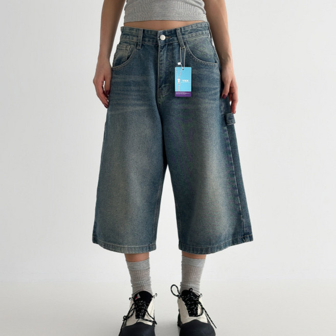 Lalaon 女款 長/短版 寬版牛仔木匠短褲 26TSP3632