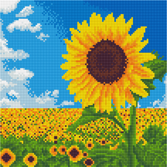 아이러브페인팅 캔버스형 보석십자수 DIY 키트 30 x 30 cm, 해바라기 친구, 1개