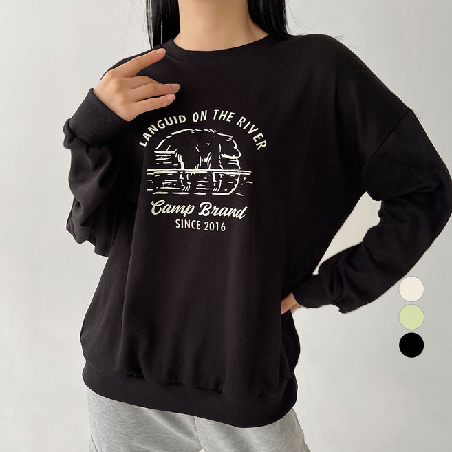 플랜데이 여성용 데일리 루즈핏 리버 레터링 라운드 맨투맨