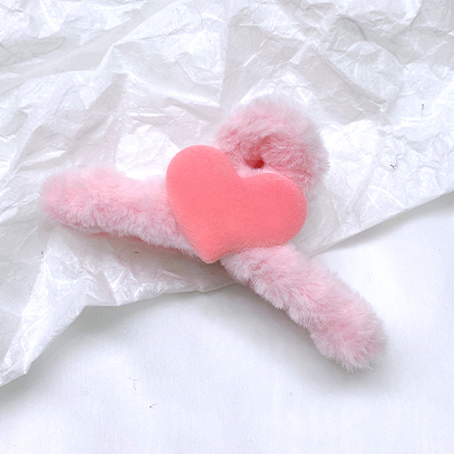 젤루나 빅사이즈 밍크 털 페이크 퍼 컬러 통통 하트 헤어 올림머리 집게핀 13cm H-147