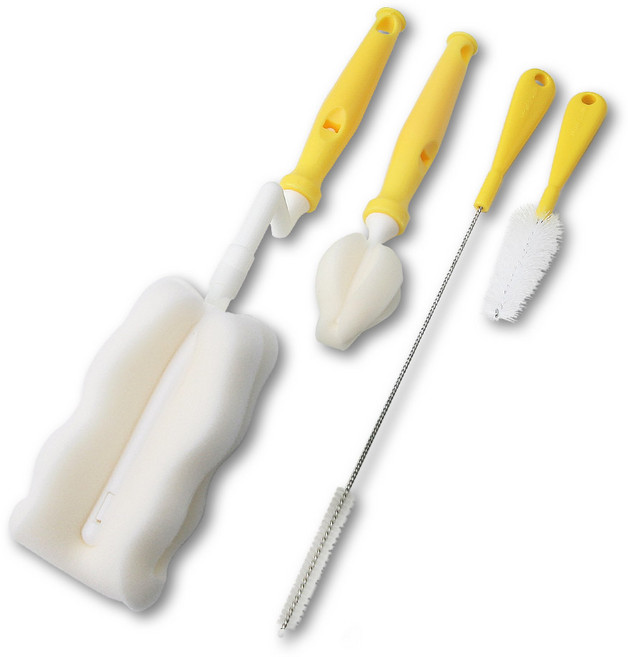 베이비베어 국내 제조 젖병솔 + 젖꼭지솔 + 빨대솔 + 다용도 브러쉬 벌크 세트, 옐로우, 1세트