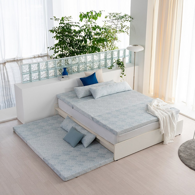 바이빔 에어코어 3단 접이식 워셔블 매트리스, 블루, 5cm