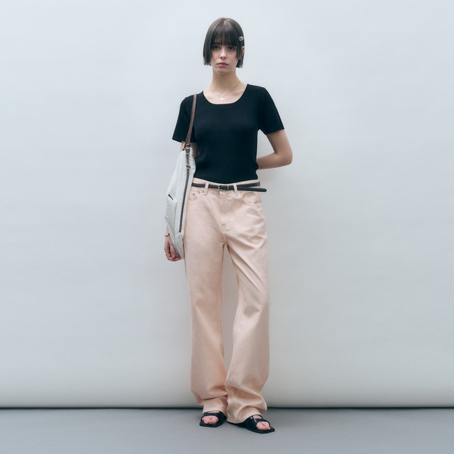 몽돌 여성용 골지 라운드넥 반팔 니트 MDKT075