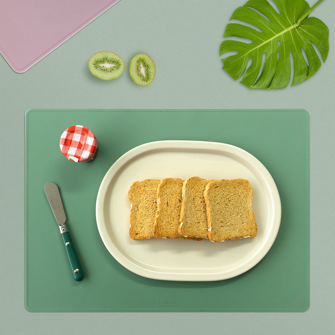 로흐야 국산 스퀘어 실리콘 식탁매트 2P세트, 파우더 그린, M