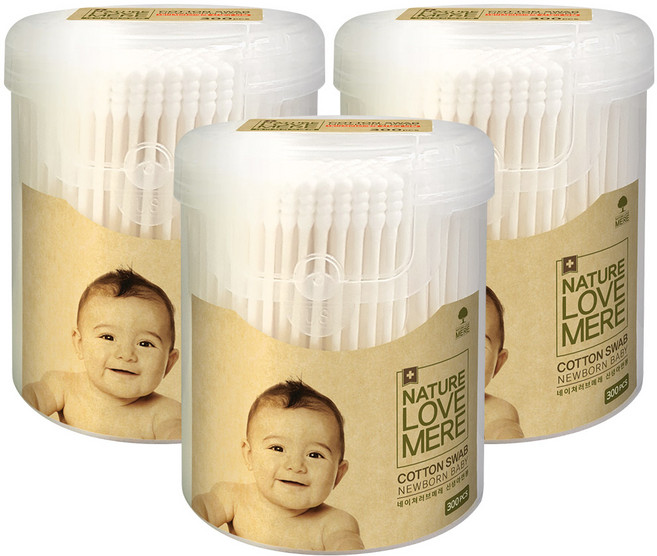 네이쳐러브메레 신생아 유아 면봉, 300개입, 3개
