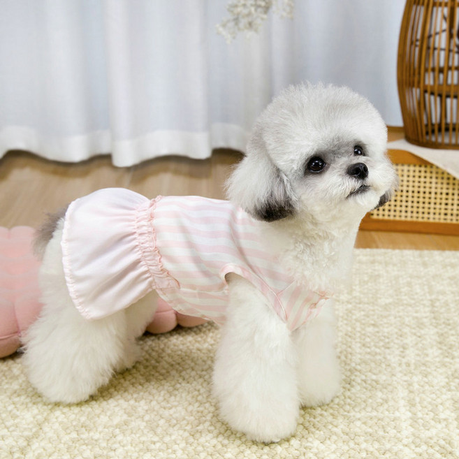 파스텔펫 반려동물 세로 스트라이프 원피스, 핑크, 1개