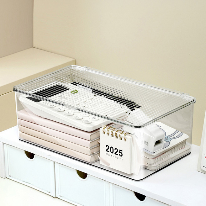 리빙공감 먼지차단 책상정리 다용도 수납함 중형, 투명, 1개