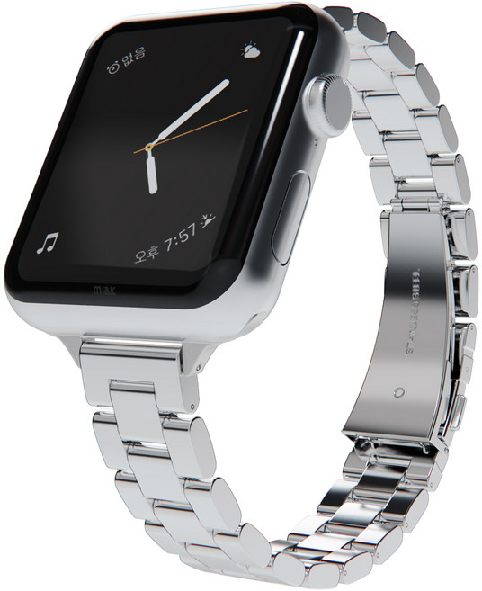 미아크 애플워치 슬림 메탈 스트랩 밴드, 실버, 1개