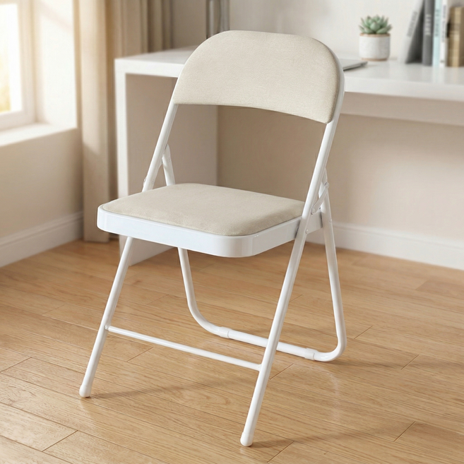 일상도구 패브릭 접이식 철제 의자, 베이지, 1개