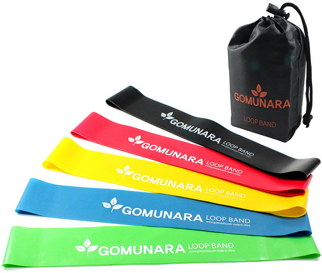 GOMUNARA 環狀彈力帶5入組附收納袋, 綠色 藍色 黃色 紅色 黑色, 5件