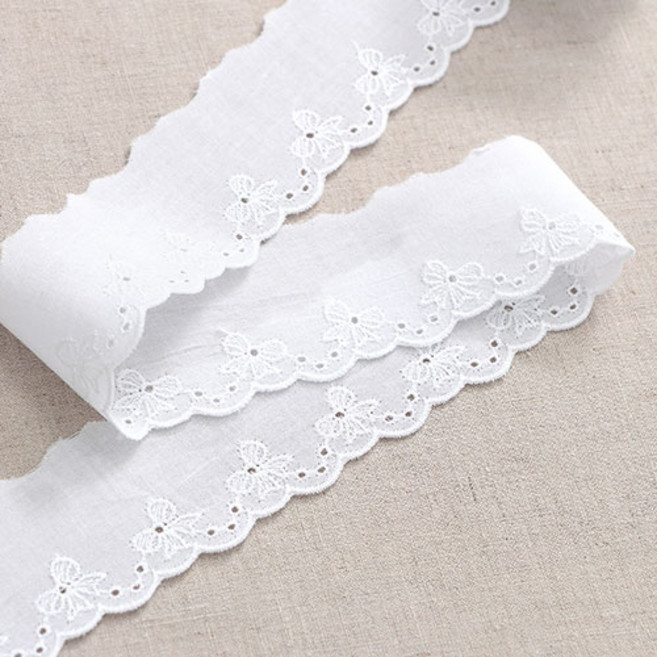 핸디스 샤르피아 리본 면 자수 레이스 180cm, 화이트, 2개