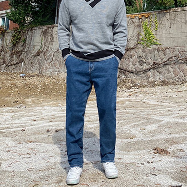 파이브라지 빅사이즈 속밴딩 테이퍼드핏 스판 데님팬츠