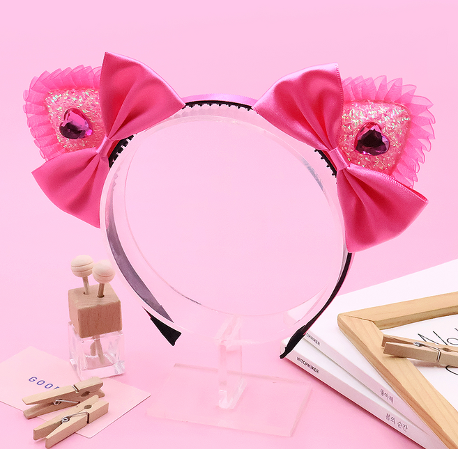 주)비단길 하트냥 레이스 리본 머리띠