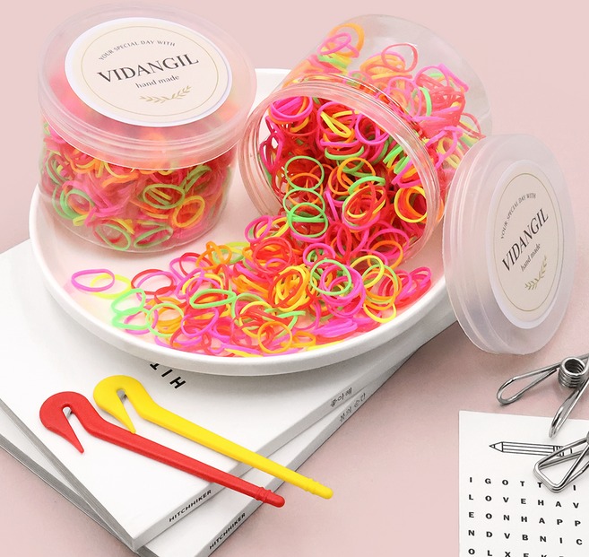 비단길 츄잉원통 대용량 고무줄 머리끈 700p x 2개 + 이지컷 고무줄칼 2p 세트