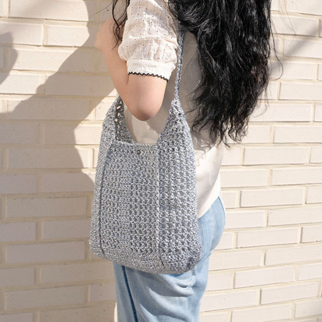 니트러브 메탈릭 네트백 패키지 뜨개질 + 코바늘 + 도안, 1개, 실버