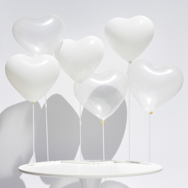 파티쇼 하트 풍선 + 스탠드 슬림 세트, 화이트, 클리어, 1세트