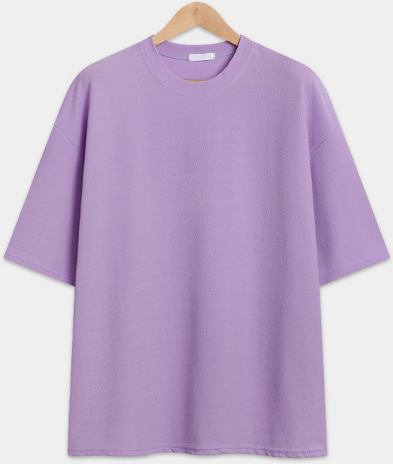 남녀공용 라벤더 오버핏 엠보 5부 반팔티 LW044