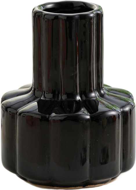 델리리움 미니 오브제 인테리어 크리미한 컬러 화병, 블랙 꽃잎