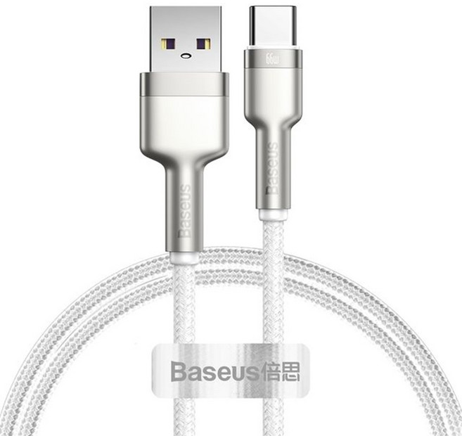 Baseus 倍思 金屬卡福樂系列 USB-Type-C資料線 66W, 1m, 白色, 1條