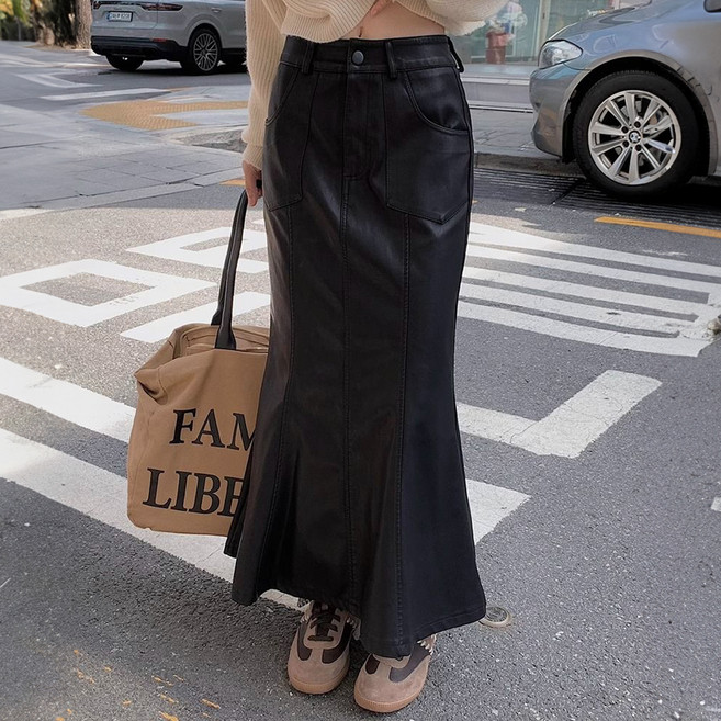 Chichills 高腰復古魚尾皮革裙 01358 T