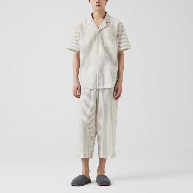 JAJU 남성용 라이트 코튼 7부 파자마 상의 하의