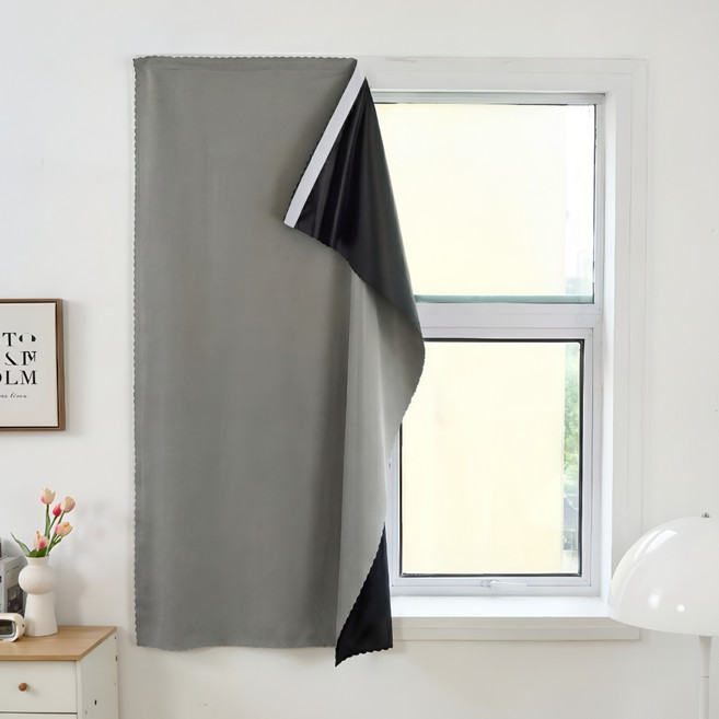 JSMOM 黏貼式窗戶型免打孔魔鬼氈遮光窗簾, 灰色