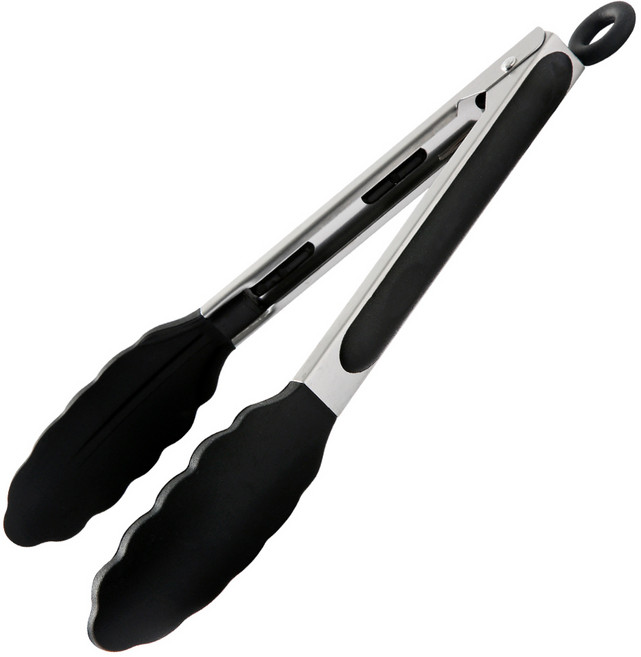 이지실리 실리콘 스텐인리스 요리 주방집게, 블랙, 1개