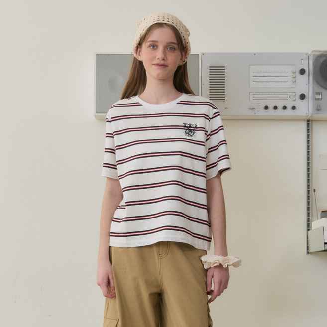 쥬시쥬디 여성용 멀티 스트라이프 반팔 면 티셔츠 JZTS321L