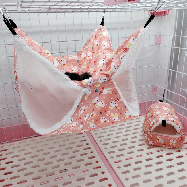 요런개 러블리 패턴 소동물 해먹 M, 핑크레빗, 1개
