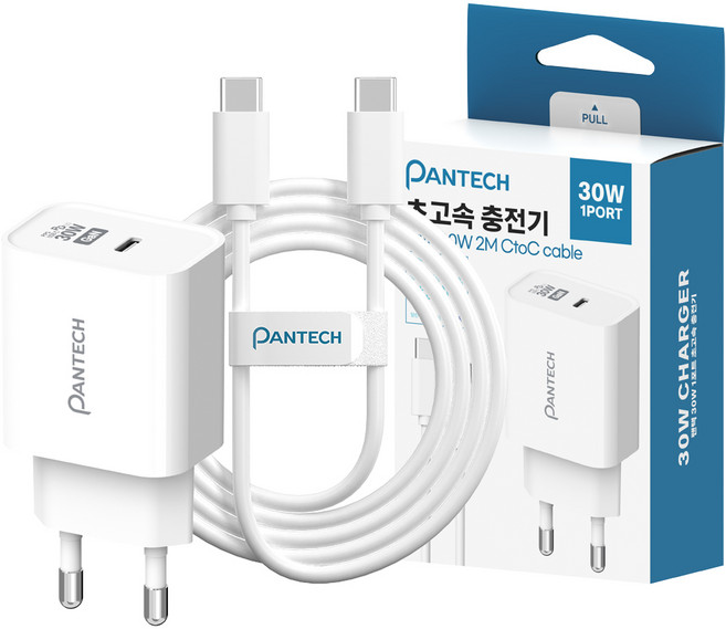 팬택 30W 1포트 C타입 초고속충전기 + 60W C to C 케이블 2m 세트, 화이트, 1세트