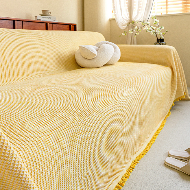 테이아 프렌치풍 타월감성 소파커버, 옐로우, 1개