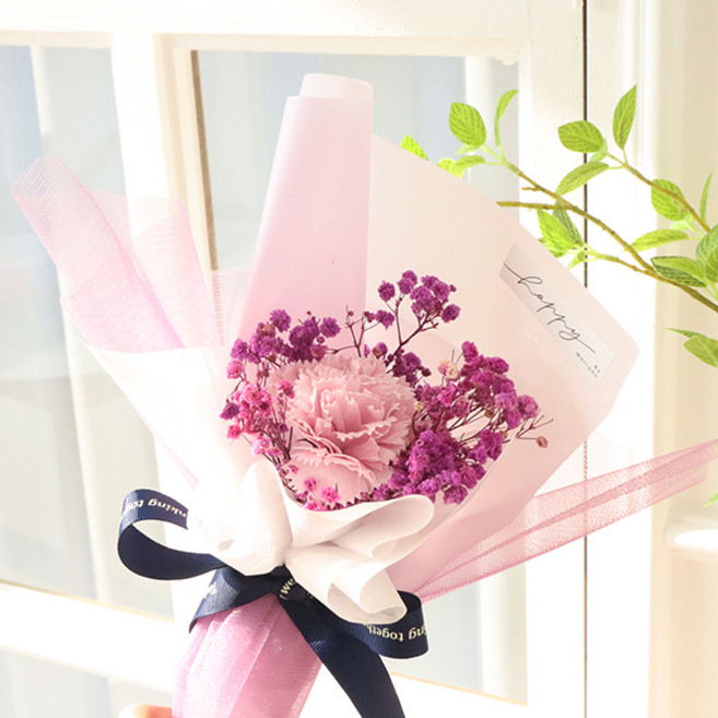 모리앤 비누꽃 감사 한송이 카네이션 생화안개 프리저브드 꽃다발, 라벤다, 1개
