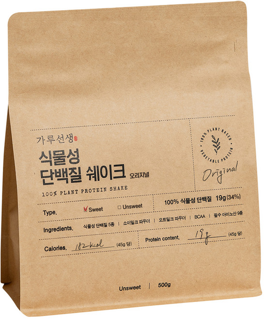 가루선생 식물성 단백질 쉐이크 오리지널, 1개, 500g