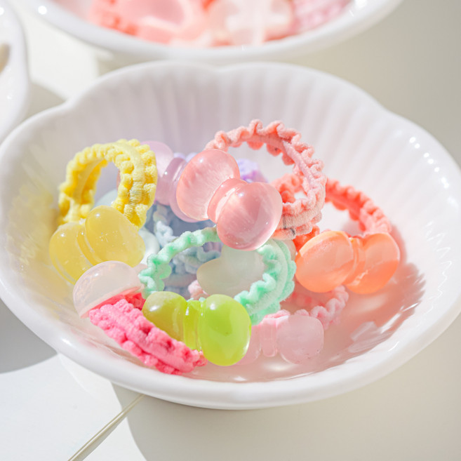 아기코끼리 파스텔 투명 미니 리본 헤어끈 30p