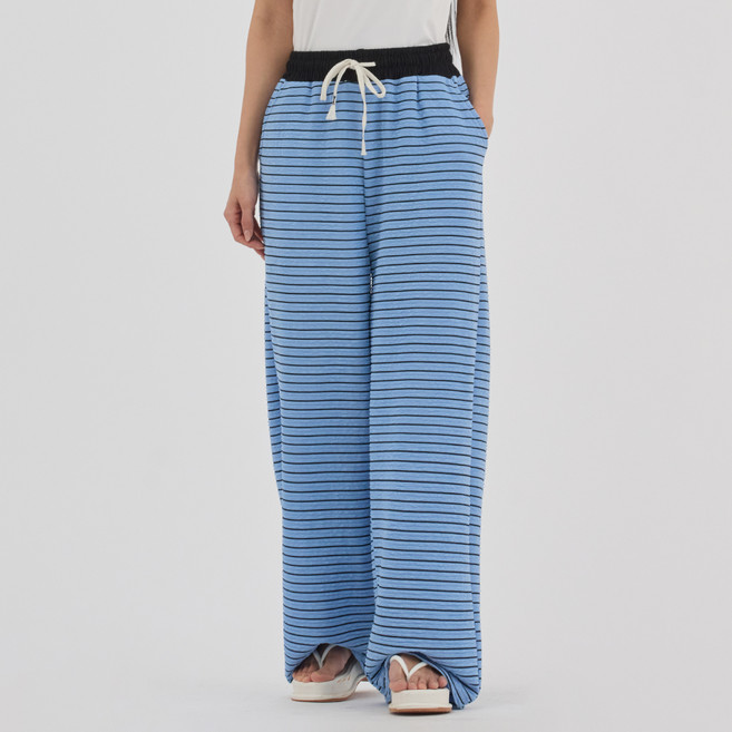엘쏘 여성용 링클 스무스 스트라이프 밴딩 와이드 팬츠