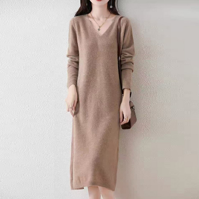 페이퍼먼츠 모더니 브이넥 루즈핏 롱 니트 원피스 11888