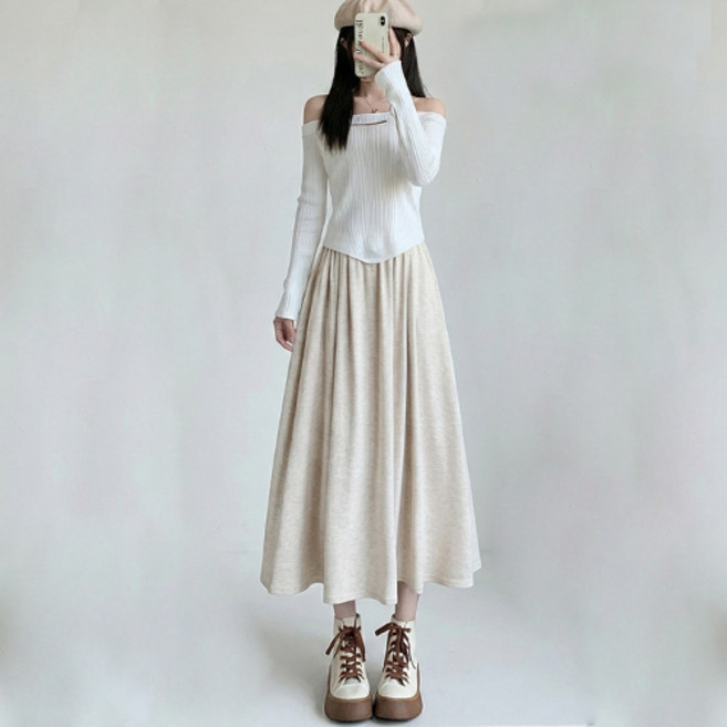 파라다이소 여성용 소프트무드 로맨틱 플레어 밴딩 스커트