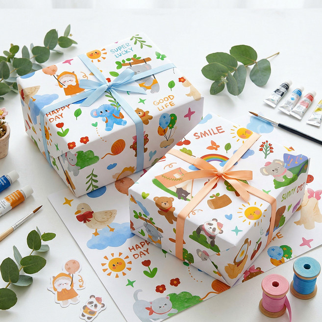 리드홈 포장이 쉬운 예쁜 생일선물 종이 포장지 70 x 50 cm 2종 x 3p 세트, 동물농장, 1세트