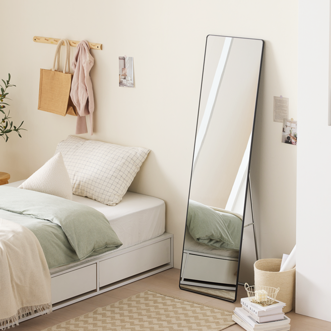 데코퍼니쳐 라운드 슬림 전신거울, 블랙