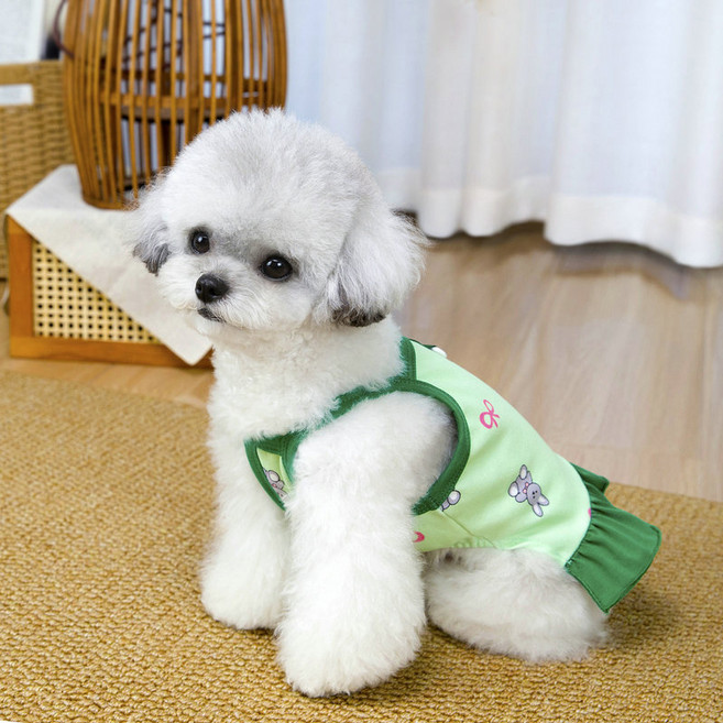 파스텔펫 반려동물 리본 래빗 원피스, 그린, 1개