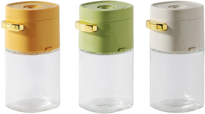 맥스쿡 원터치 정량 유리 양념통 180ml x 3종 세트, 1세트, 양념통 화이트 180ml + 옐로우 180ml + 그린 180ml