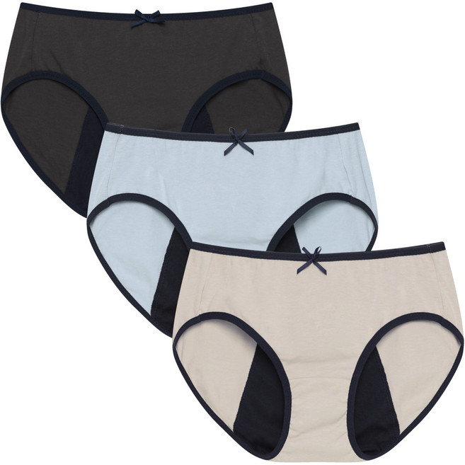 FLORIN 棉質彈性衛生褲3件組 CWP-006, 米色, 藍色, 炭灰色