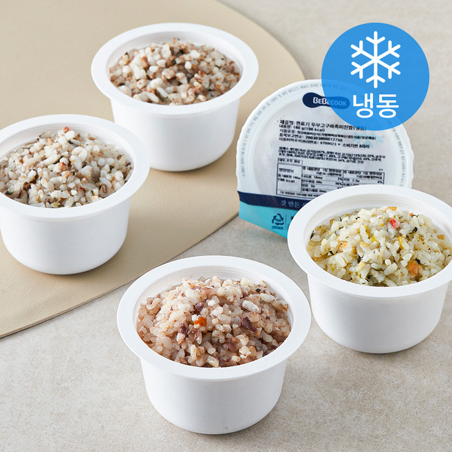 베베쿡 완료기 12개월이상 한우호두영양진밥 180g + 한우가지우엉진밥 180g + 전복새우파프리카진밥 180g + 두부고구마흑미진밥 180g 예비 이유식 A세트 (냉동), 720g, 1세트